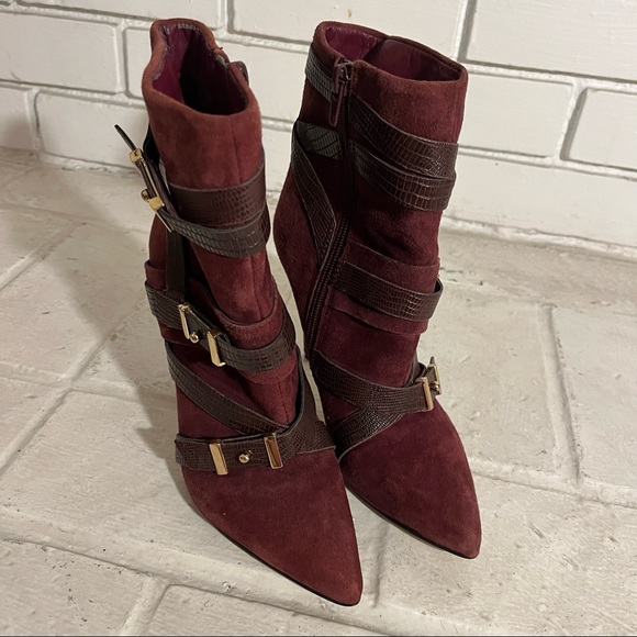 GUESS Suede Stiletto Booties Size 5 Maroon - Picture 2 of 11
